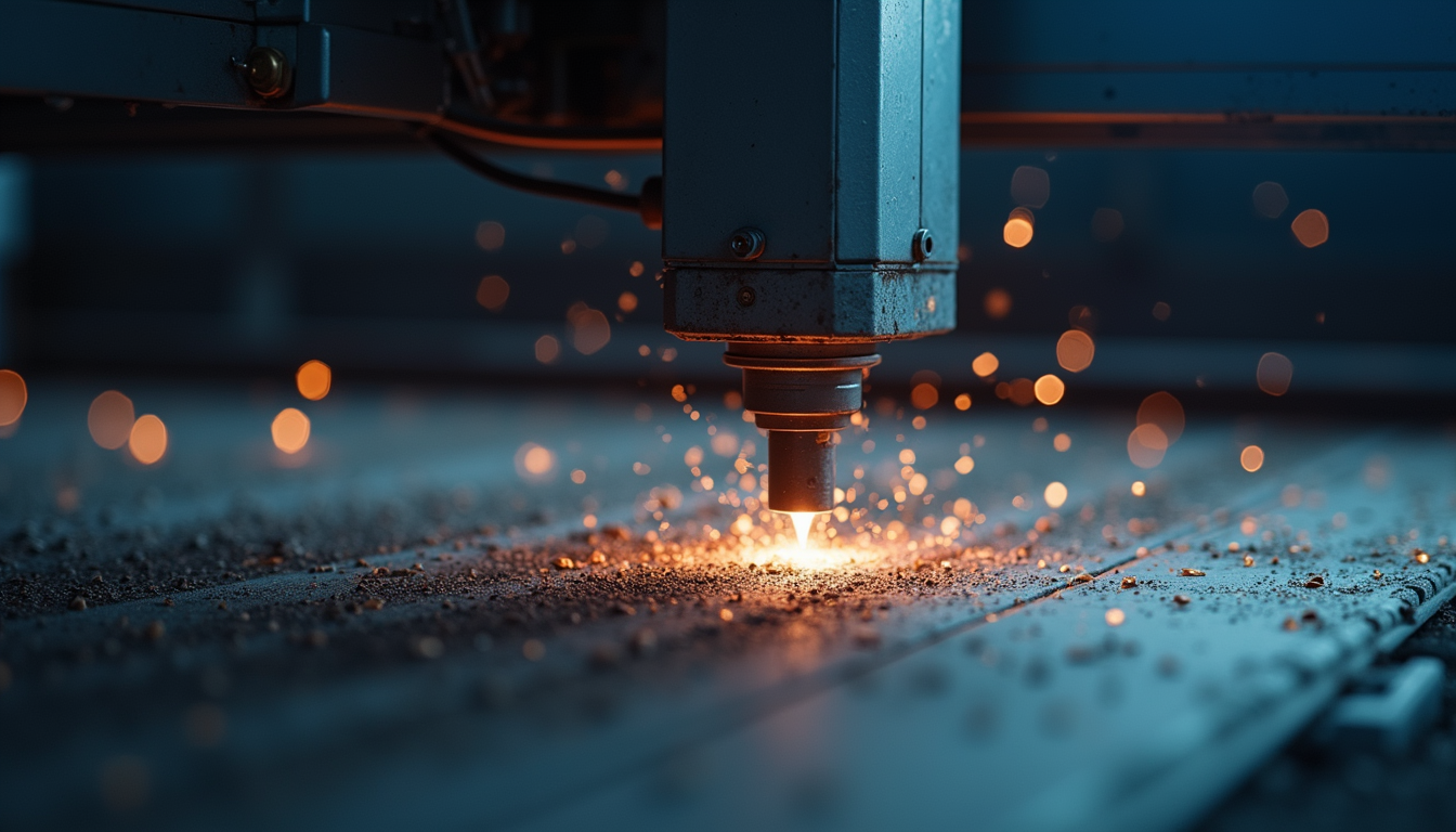 High angle view of a laser cutting machine in operation