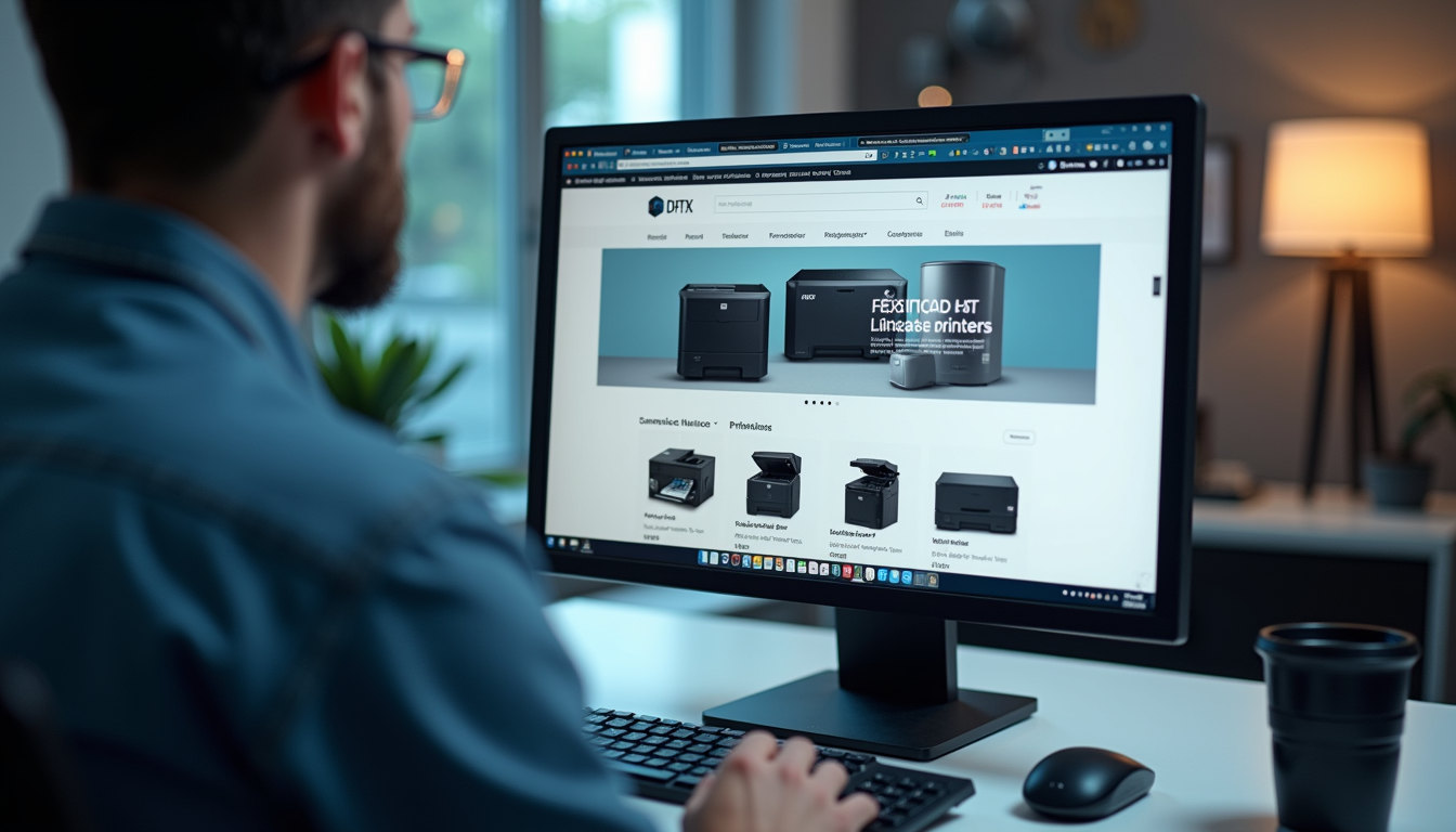Eye-level view of a computer screen showing an online store for UV DTF printers