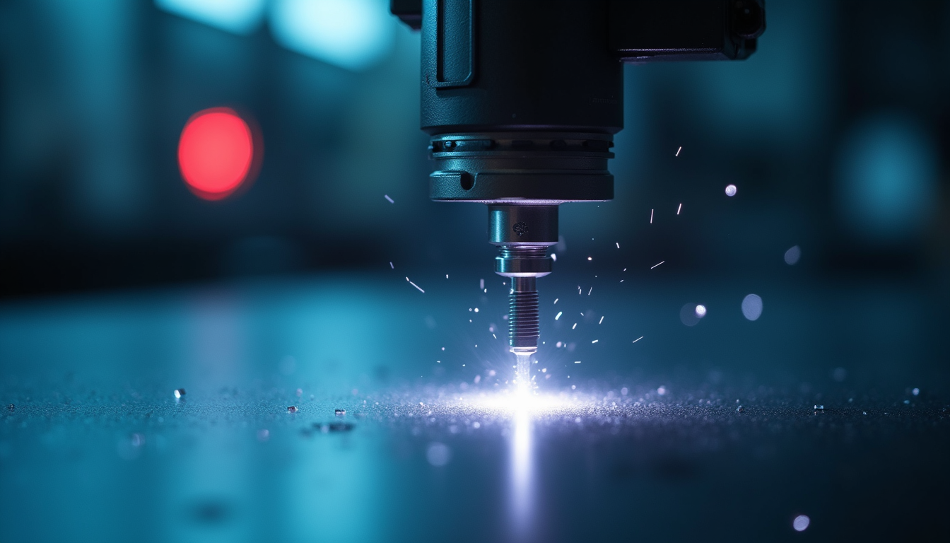 Close-up view of CO2 laser tube on a workbench