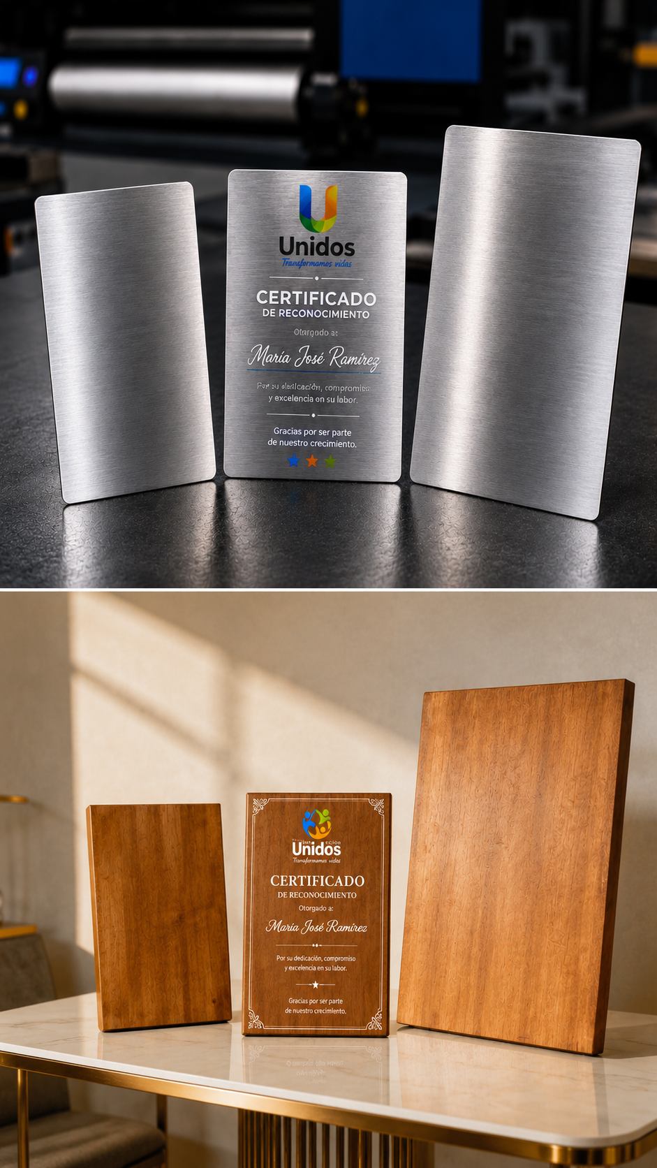 Certificados y placas en metal